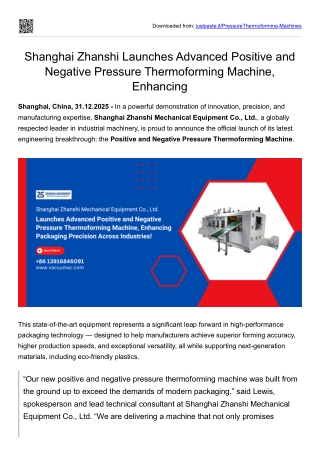 Zhanshi Launches Advanced Positive and Negative Pressure Thermoforming Machine