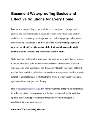 Basement Waterproofing Basics and Effective Solutions for Every Home