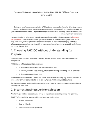 Common Mistakes to Avoid When Setting Up a RAK ICC Offshore Company
