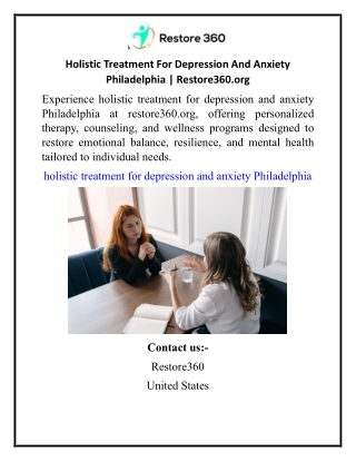 Holistic Treatment For Depression And Anxiety Philadelphia  Restore360.org
