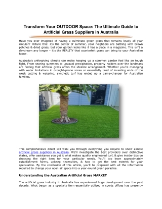 Transform Your OUTDOOR Space The Ultimate Guide to Artificial Grass Suppliers in Australia
