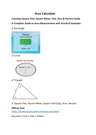 Calculate Area in Square Feet, Meter, Yard & Acres
