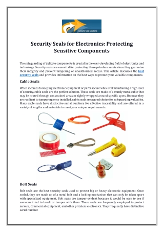 Security Seals for Electronics: Protecting Sensitive Components