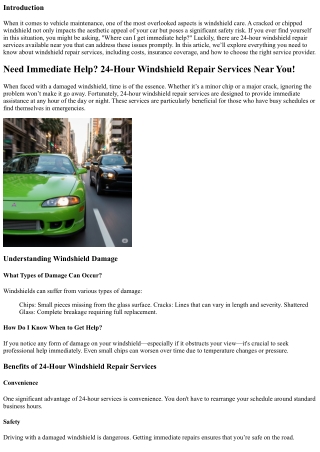 Need Immediate Help? 24-Hour Windshield Repair Services Near You!