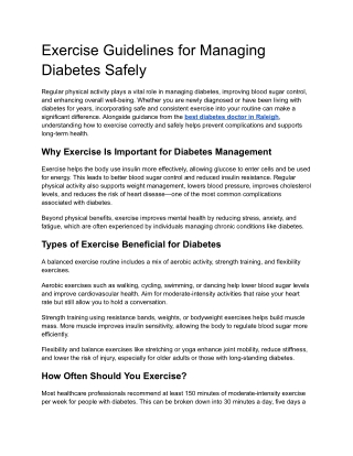 Exercise Guidelines for Managing Diabetes Safely