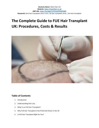 The Complete Guide to FUE Hair Transplant UK: Procedures, Costs & Results