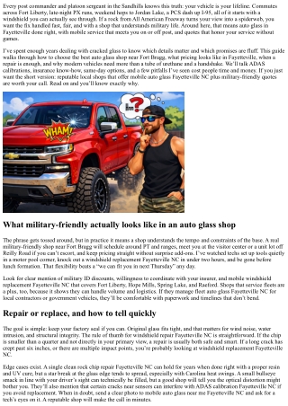 Auto Glass Shop near Fort Bragg NC: Military-Friendly Quotes