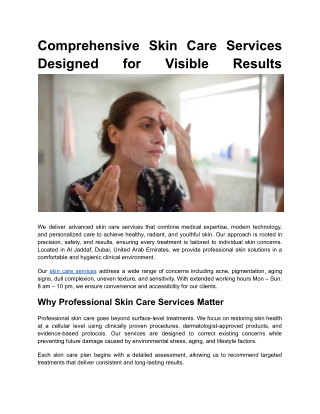 Comprehensive Skin Care Services Designed for Visible Results