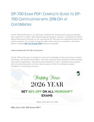 Microsoft DP-700 Exam PDF – Get Certified with CertsMatrix | 20% OFF