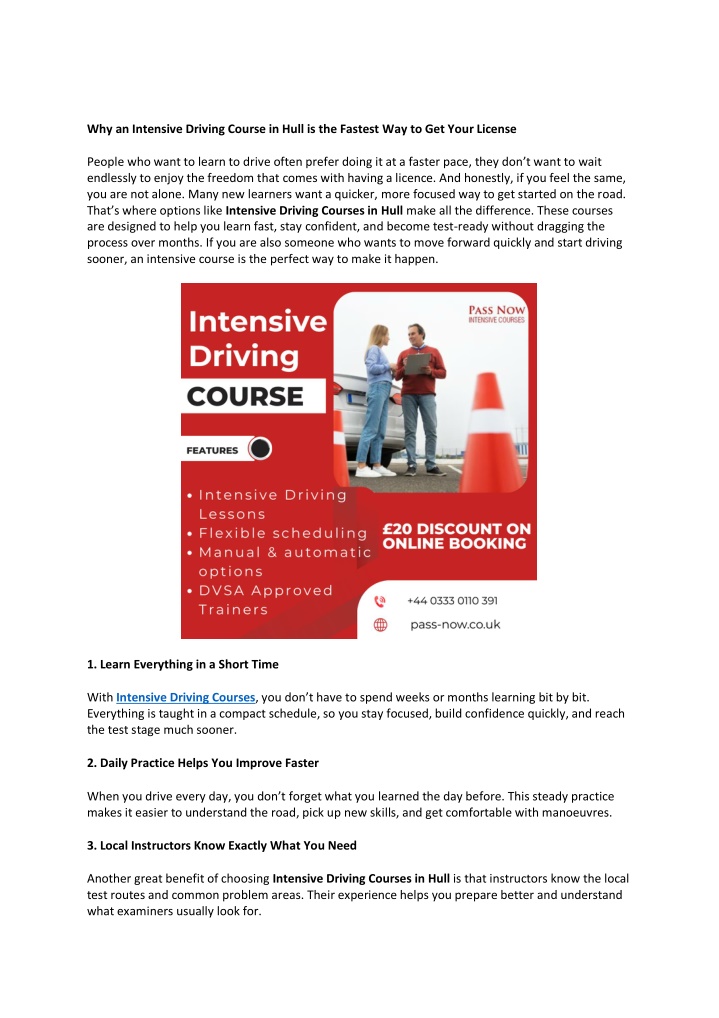PPT - Why an Intensive Driving Course in Hull is the Fastest Way to Get ...