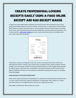Create Professional-Looking Receipts Easily Using a Fake Online Receipt and Gas Receipt Maker