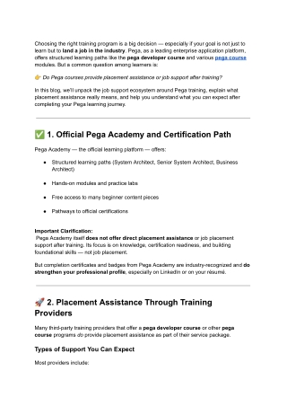 Do Pega Courses Provide Placement Assistance or Job Support After Training_