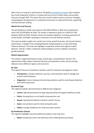 Pet Healthcare Market Growth Drivers and Forecast Scenario 2034