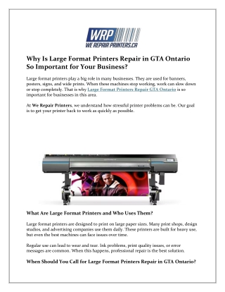 Large Format Printers Repair GTA Ontario | Expert Service