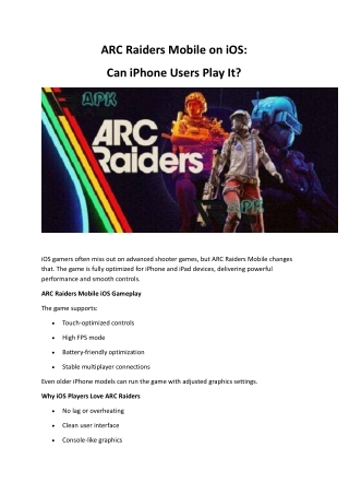 ARC Raiders Mobile on iOS: Can iPhone Users Play It?