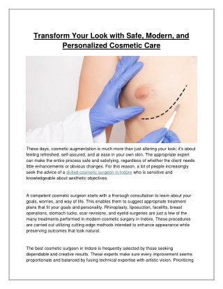 Transform Your Look with Safe, Modern, and Personalized Cosmetic Care