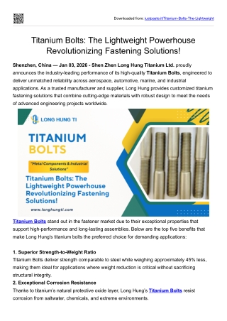 Titanium Bolts The Lightweight Powerhouse Revolutionizing Fastening Solutions!