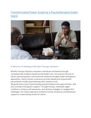 Transformative Power Guide by a Psychotherapist Staten Island