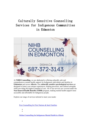 Culturally Sensitive Counselling Services NIHB Counselling