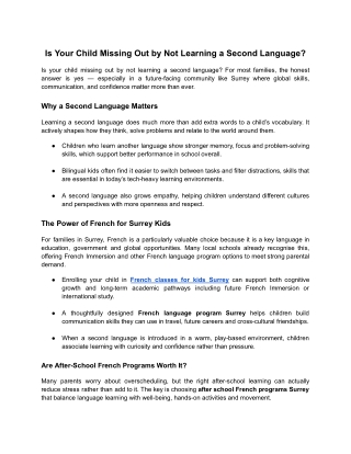 Is Your Child Missing Out by Not Learning a Second Language