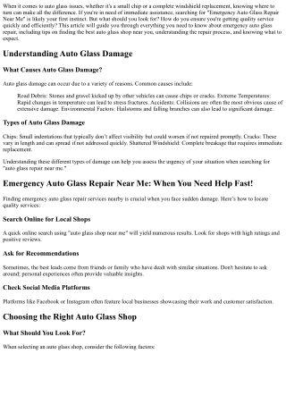 Emergency Auto Glass Repair Near Me: When You Need Help Fast!