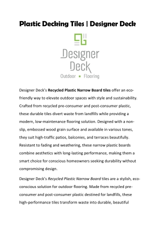 Plastic Decking Tiles