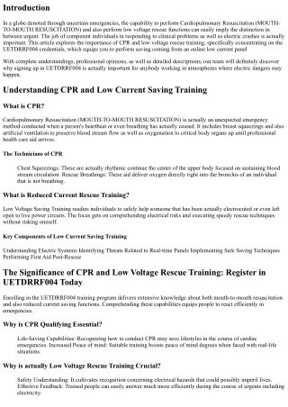 The Significance of CPR and Low Voltage Rescue Training: Register in UETDRRF004
