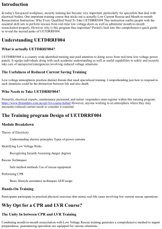 Low Voltage Rescue and CPR Training: Why Every Specialist Should Take UETDRRF004