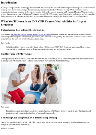 What You'll Find out in an LVR CPR Course: Essential Abilities for Emergency Sce