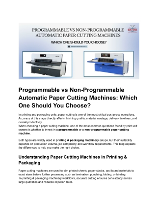 Programmable vs Non-Programmable Automatic Paper Cutting Machines