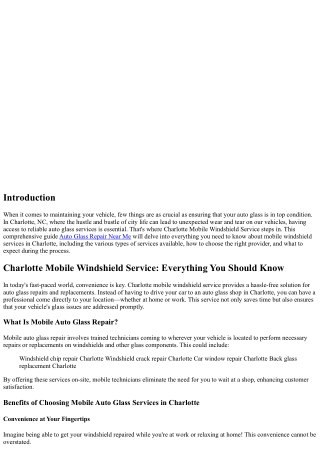 Charlotte Mobile Windshield Service: Everything You Should Know