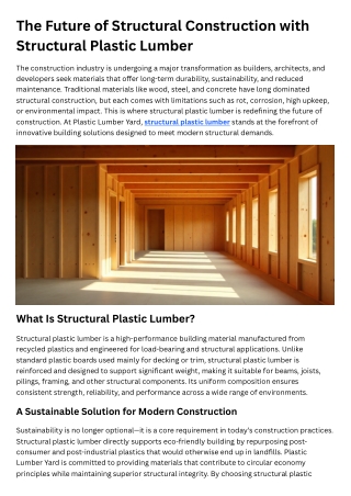 The Future of Structural Construction with Structural Plastic Lumber