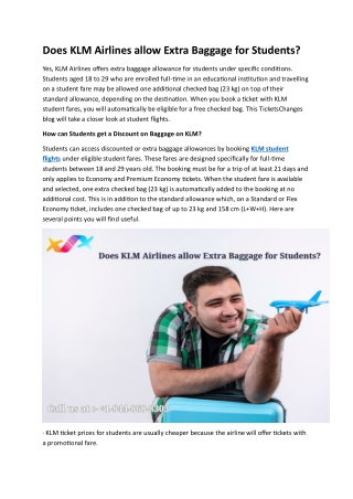1-844-868-8303 Does KLM Airlines allow Extra Baggage for Students?
