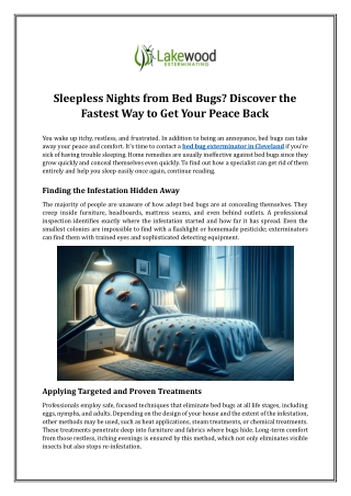 Sleepless Nights from Bed Bugs? Discover the Fastest Way to Get Your Peace Back