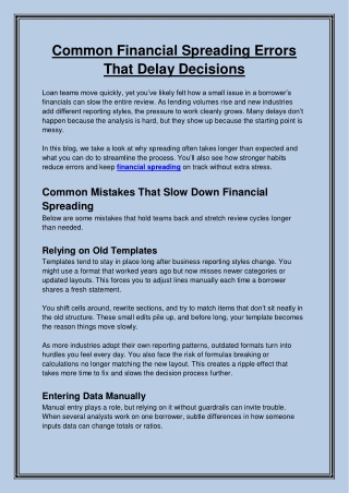 Streamline Credit Analysis with Financial Spreading