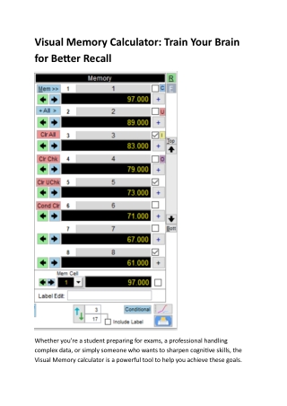 Visual Memory Calculator | Boost Recall & Brain Training