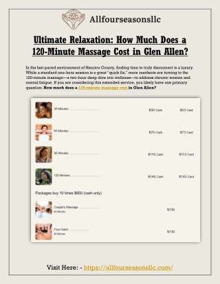 Ultimate Relaxation: How Much Does a 120-Minute Massage Cost in Glen Allen?