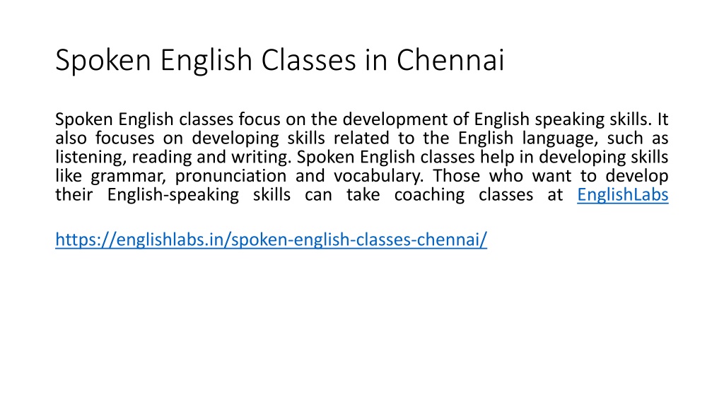 PPT - Spoken English Classes in Chennai PowerPoint Presentation, free ...