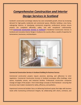 Comprehensive Construction and Interior Design Services in Scotland