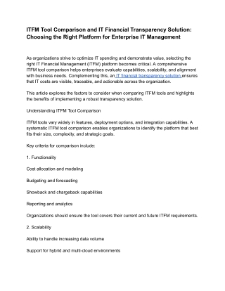 ITFM Tool Comparison and IT Financial Transparency Solution_ Choosing the Right Platform for Enterprise IT Management