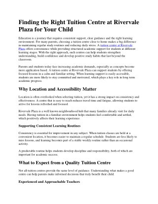 Quality Tuition Centre at Rivervale Plaza for Academic Excellence