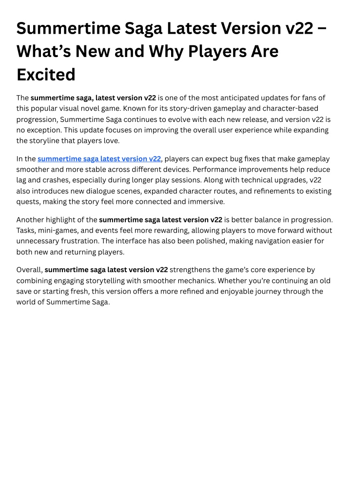 PPT Summertime Saga Latest Version v22 What’s New and Why