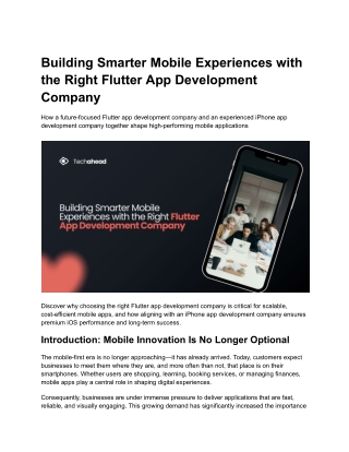 Building Smarter Mobile Experiences with the Right Flutter App Development Company