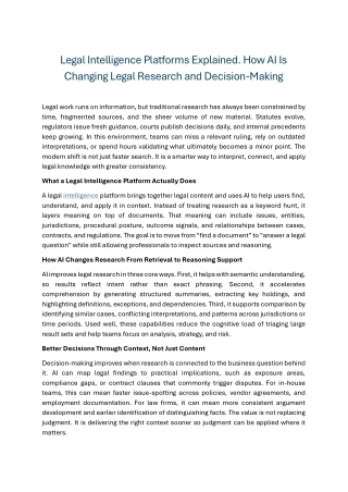 Legal Intelligence Platforms Explained. How AI Is Changing Legal Research and Decision-Making