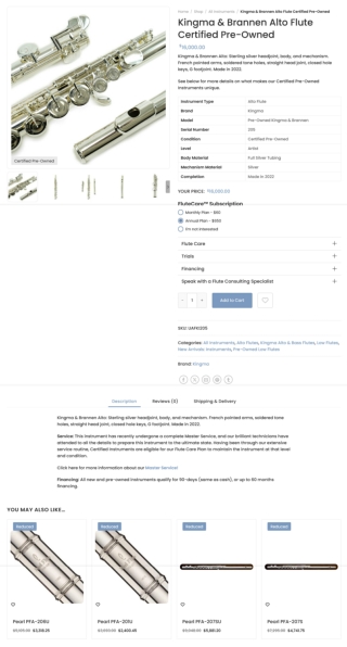 Kingma & Brannen Alto Flute – Certified Pre-Owned  Flute World