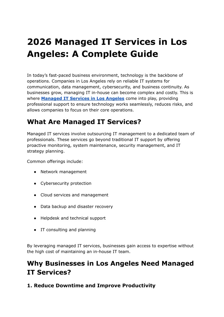 PPT - 2026 Managed IT Services in Los Angeles: A Complete Guide ...