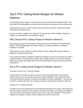 Top 5 PVC Ceiling Panel Designs for Modern Interiors