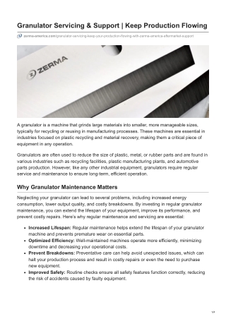 Granulator Servicing & Support | Keep Production Flowing