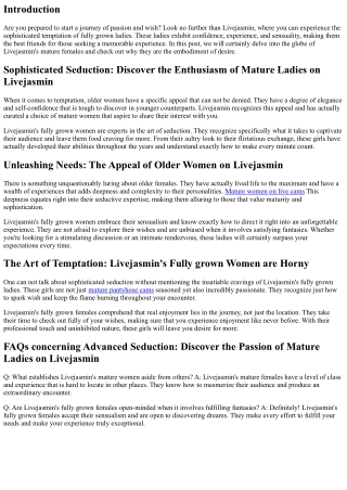 Sophisticated Seduction: Discover the interest of fully grown ladies on Livejasm