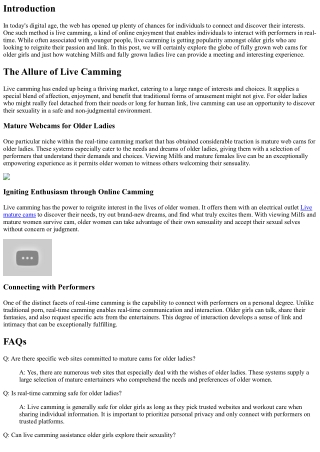 Live Camming for Older Ladies: Igniting Enthusiasm and Link